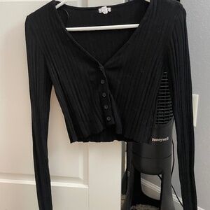 Small Black Ribbed Garage Button Up Sweater